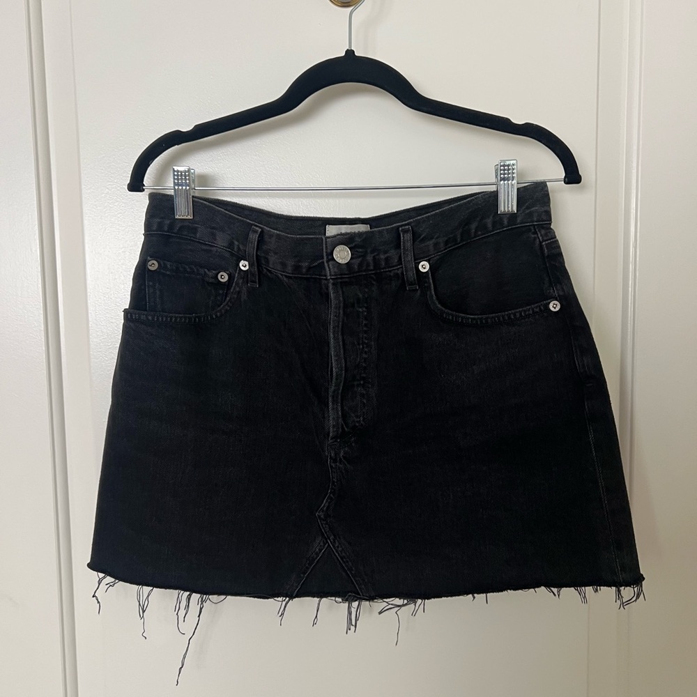 Agolde Dark Denim Mini Skirt with Frayed Hem